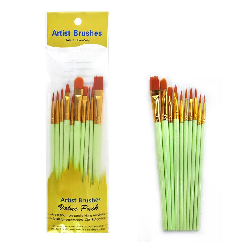 10Pcs Professional Artist Paint Brushes Set Multi-Functional Nylon Round Pointed Flat Tips Hook Line Paint Brush