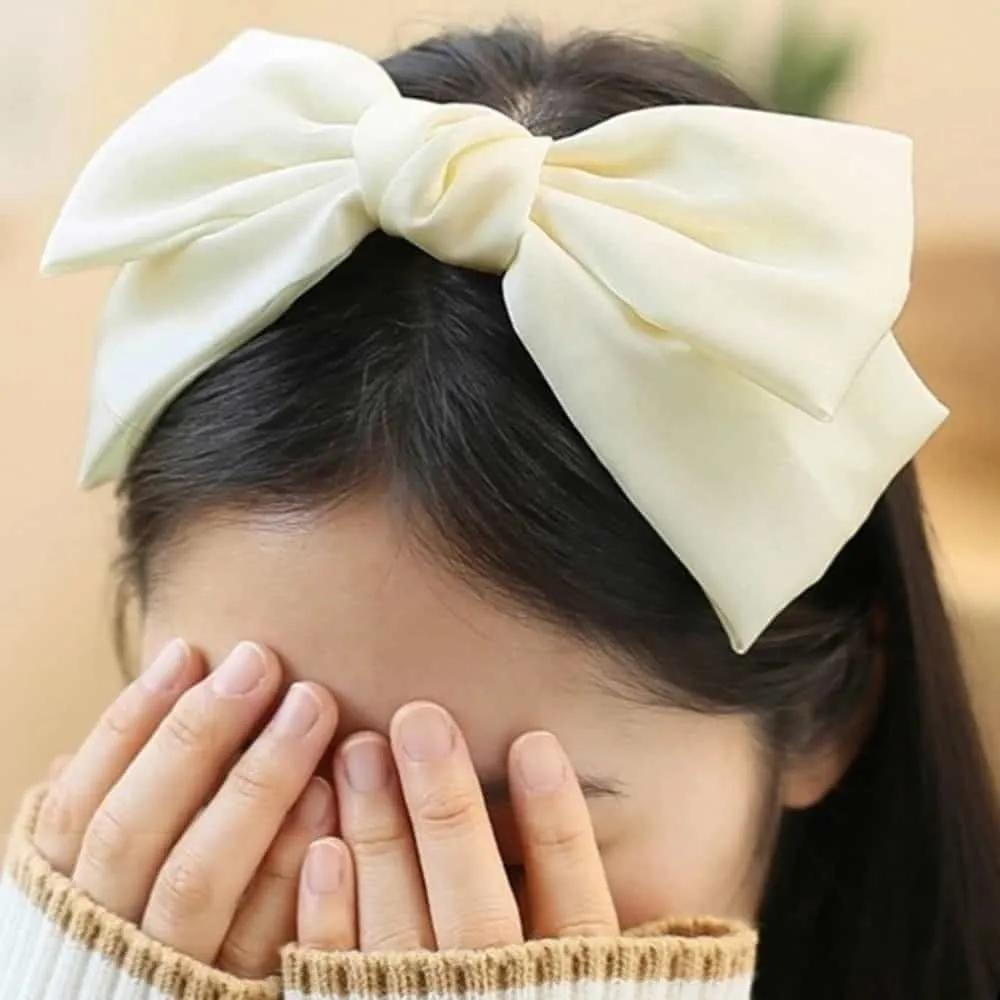 ASSHOP Ivory Satin Large Ribbon Hairband Women s Satin Headband