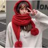 Women's Winter Hat Scarf Set Thermal Wool Pom Beanie&balaclava For Extreme Cold Versatile Hat With Attached Scarf Knitted Hat