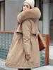 Elegant Women's Mid-Length Parka Jacket - Plus Size,Solid Color, Hooded, Polyester Material, Thickened Winter Coat with Drawstring Detail