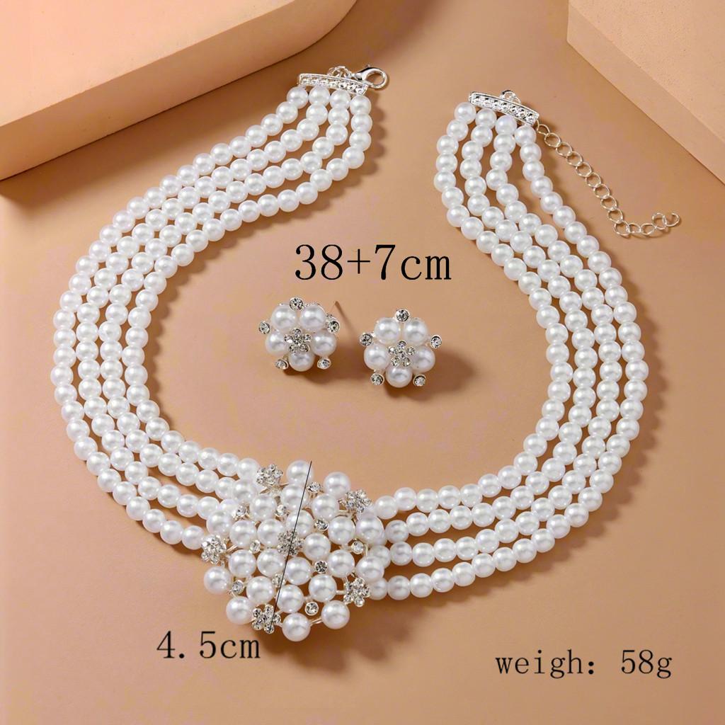 

Flower Jewelry Set With Alloy Water Drilling Pearl Chain For Women And Men срібний