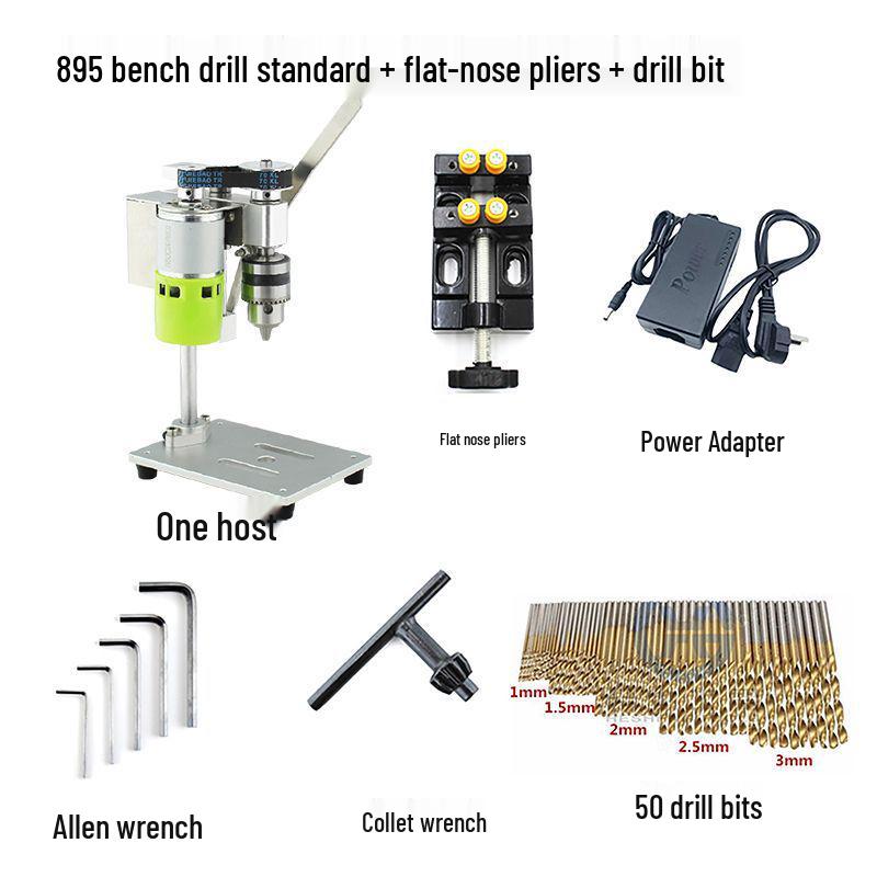 Compact Desktop Variable Speed Precision Electric Drill with Miniature Stand for Household Use