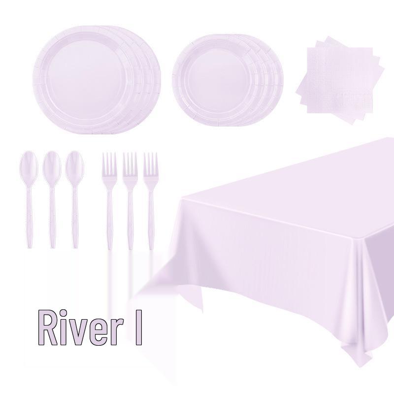 New Taro Purple Tableware Set: Solid Color Paper Plates, Cups, Napkins, Tablecloth - Disposable Party Supplies