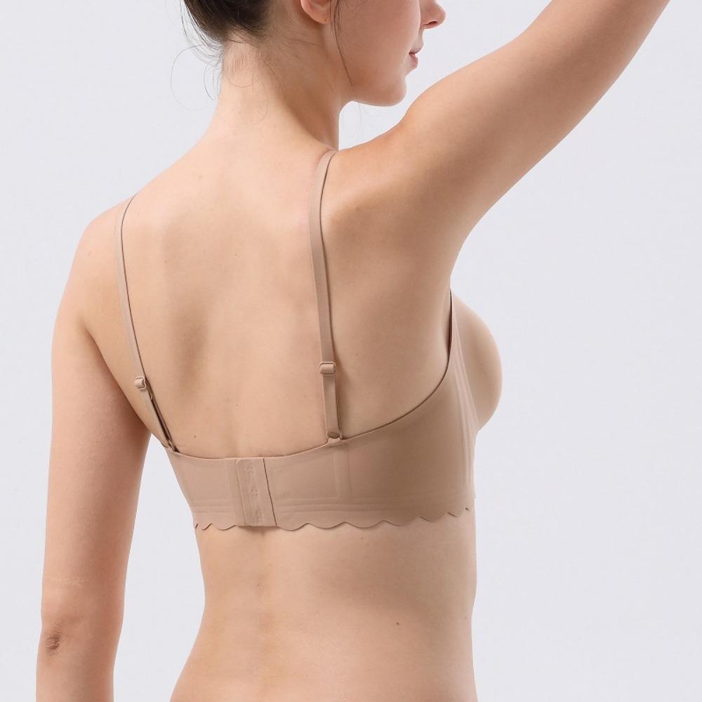 Wavy Edge Push Up Bra Backless Women Jelly Bras Low Cut Sexy Plunge Brassiere Open Back Wedding Underwear Invisible Seamless Deep V Lingerie