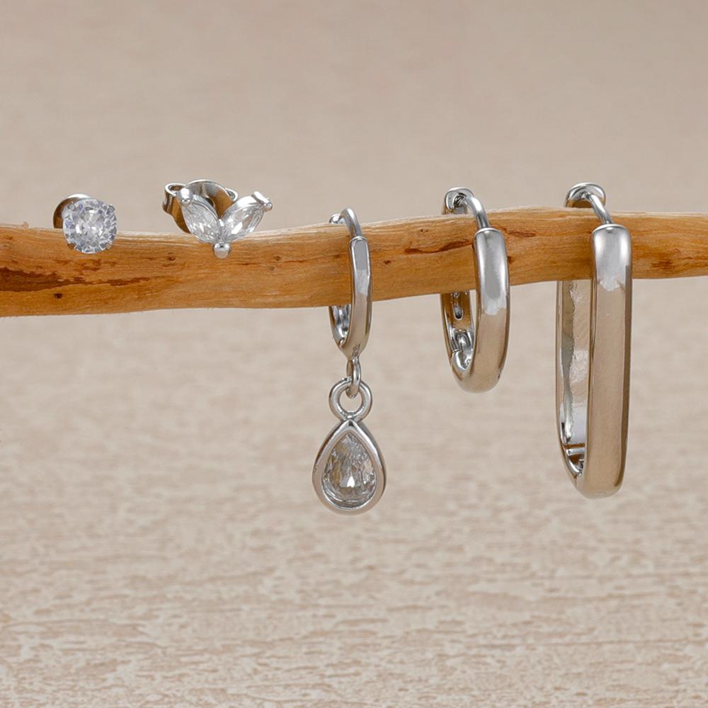 

5PCS Stainless Steel Gold Color Hoop Earrings Set for Women Circle Water Drop Zircon Gold Plated Earring Minimalist Jewelry