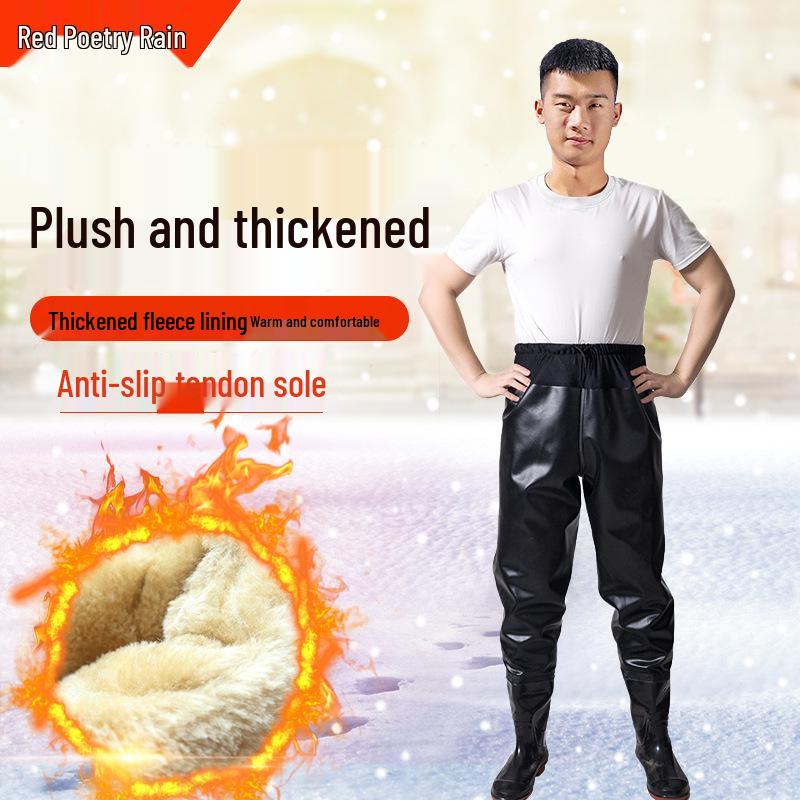 Fleece-Lined Waterproof Fishing Waders - Thickened One-Piece Design