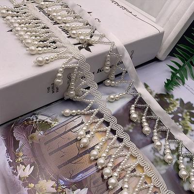 1 Yard Imitation Pearl Bead Pendant Tassel Fringe Lace Trim Diy Upholstery Wedding Dress Costume Edging Lace Ribbon Decor Carfts