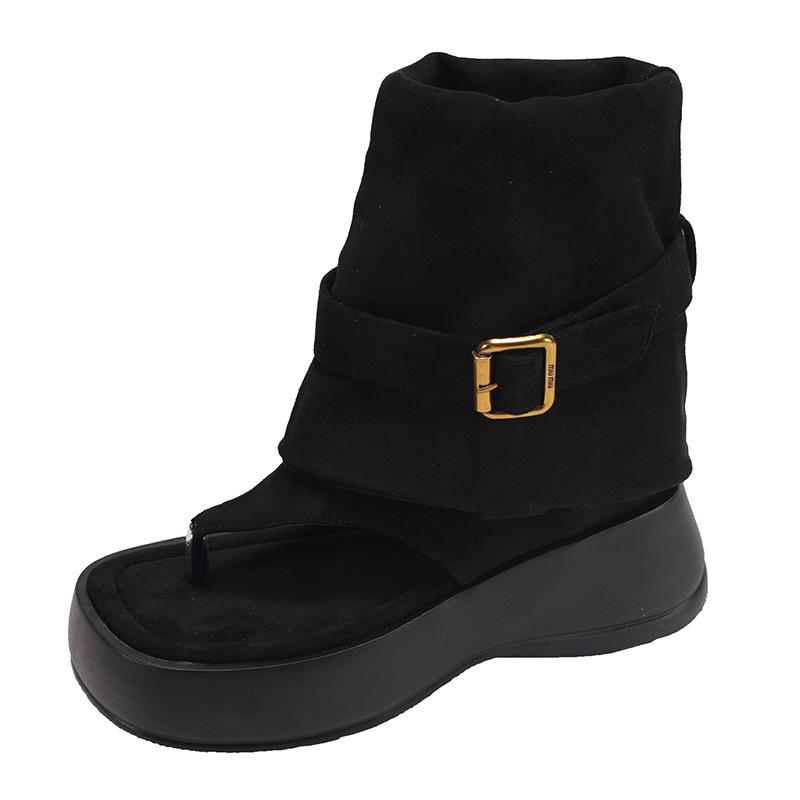 Internet celebrity explosion retro heightening thick-soled herringbone short boots women 2025 new summer wear non-slip French cool boots