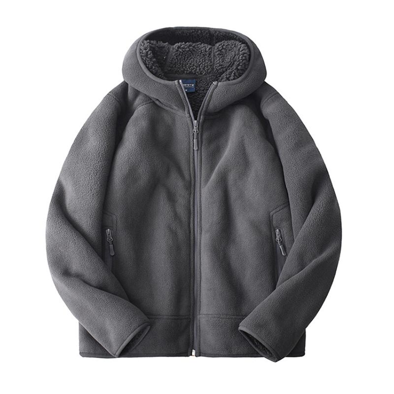 Berber Fleece Outerwear Men's Winter Fleece-lined Thickened Hooded cardigan Double-sided Polar Fleece Hoodie Foreign Trade Men's Clothing Jacket