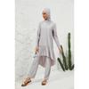 Women's 3-Piece Modest Burkini Swimsuit, Long Sleeve Ruffle Tunic & High Waist Pants with Hijab, Full Coverage Swimwear