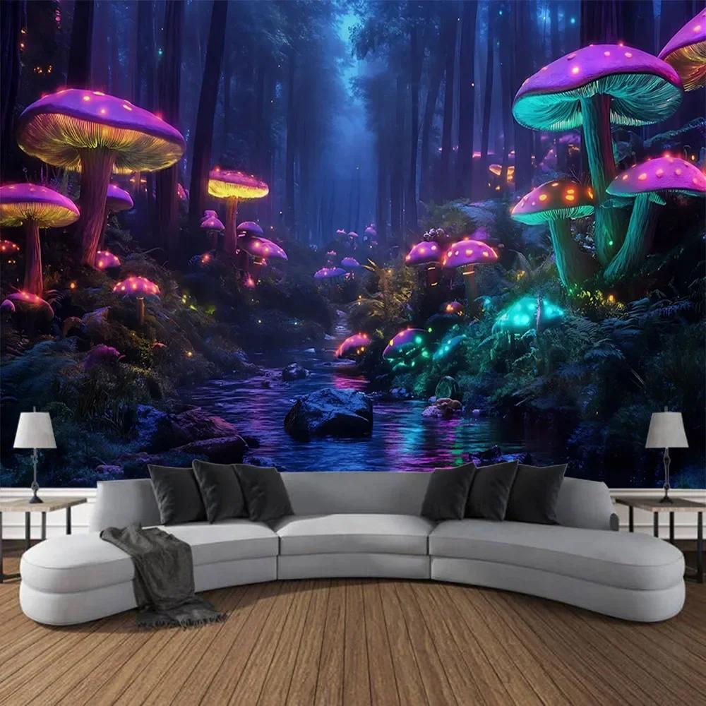 3D Mushroom Forest Printed Tapestry Hippie Wall Hanging Cloth psychedelic Scene Background Poster Bohemian Room Decoration