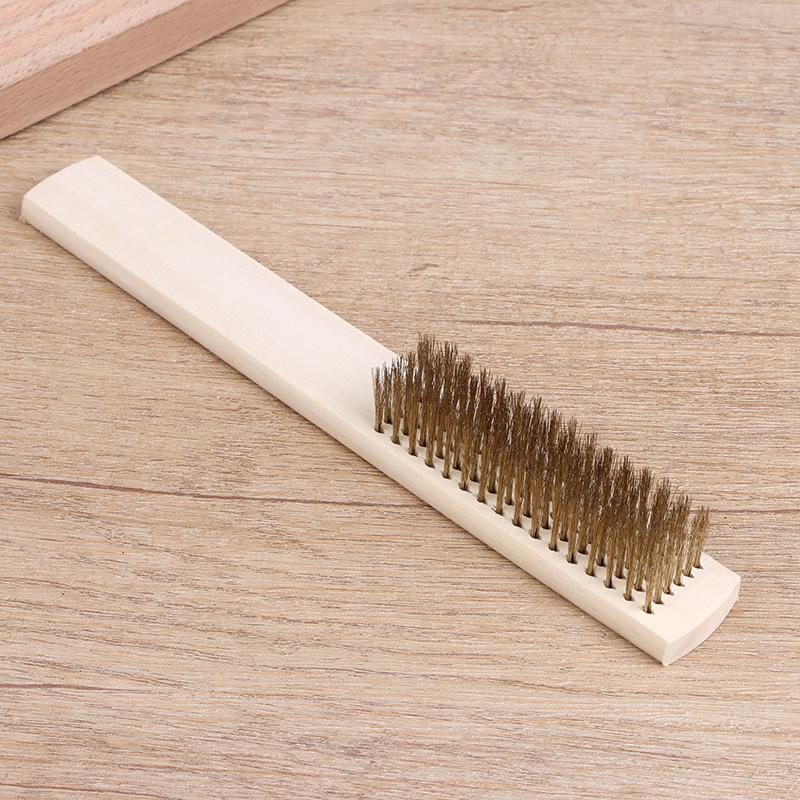 2/5/10Pcs Brass Wire Brush 6x16 Rows - Wood Handle Industrial Cleaning Tool, Surface/Inner Polishing Grinding Supplies