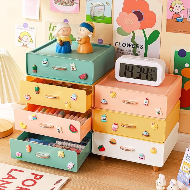 PGY Desktop Storage Box Organizer Super Cute Student School Desk Drawer Stationery Pencil Pen Holder Storage Box Large Kawaii