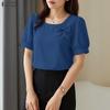 ZANZEA Women Casual Round Neck Solid Color Elegant Short Sleeve Blouse