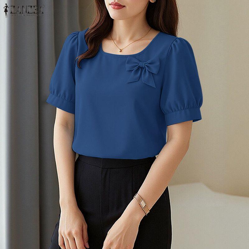 ZANZEA Women Casual Round Neck Solid Color Elegant Short Sleeve Blouse