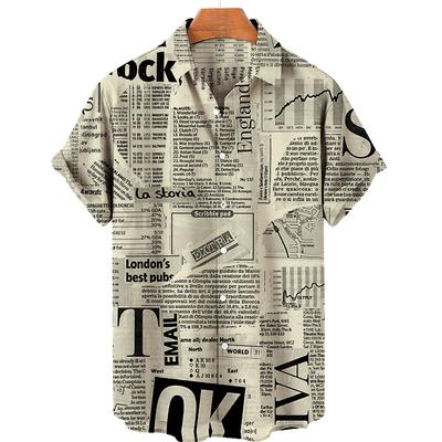 Hawaiian Men's and Women's Short Sleeved Shirts, Vintage 3D Printed Shirts, News Paper, Large Fashion, Beach, Summer