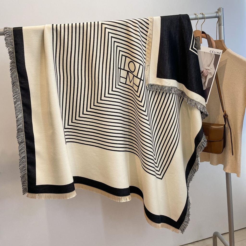 Double-Sided Imitation Cashmere Warm Striped Scarf Women'S Thickened Scarf Air Conditioner Shawl Outside