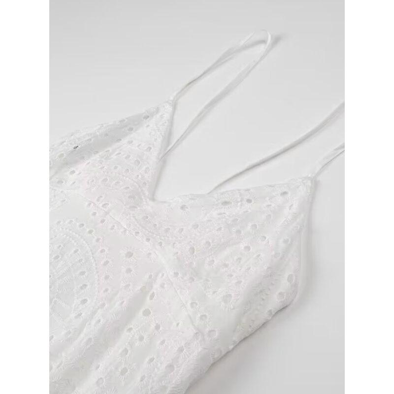 Kaslead New Arrival Women's Clothing Fashion Style Fashion Casual Minimalist Lace Embroider Pure Color Dress