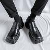 Men Square Toe Black Loafers Thick Sole PU Solid Color Mask Decoration Versatile Work Shoes Fashionable Business Men Shoes