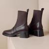Retro Knitted Tube Thick Heel Short Boots Women's Autumn and Winter New Square Head Soft Leather Thin Boots High Heel Elastic Socks Boots