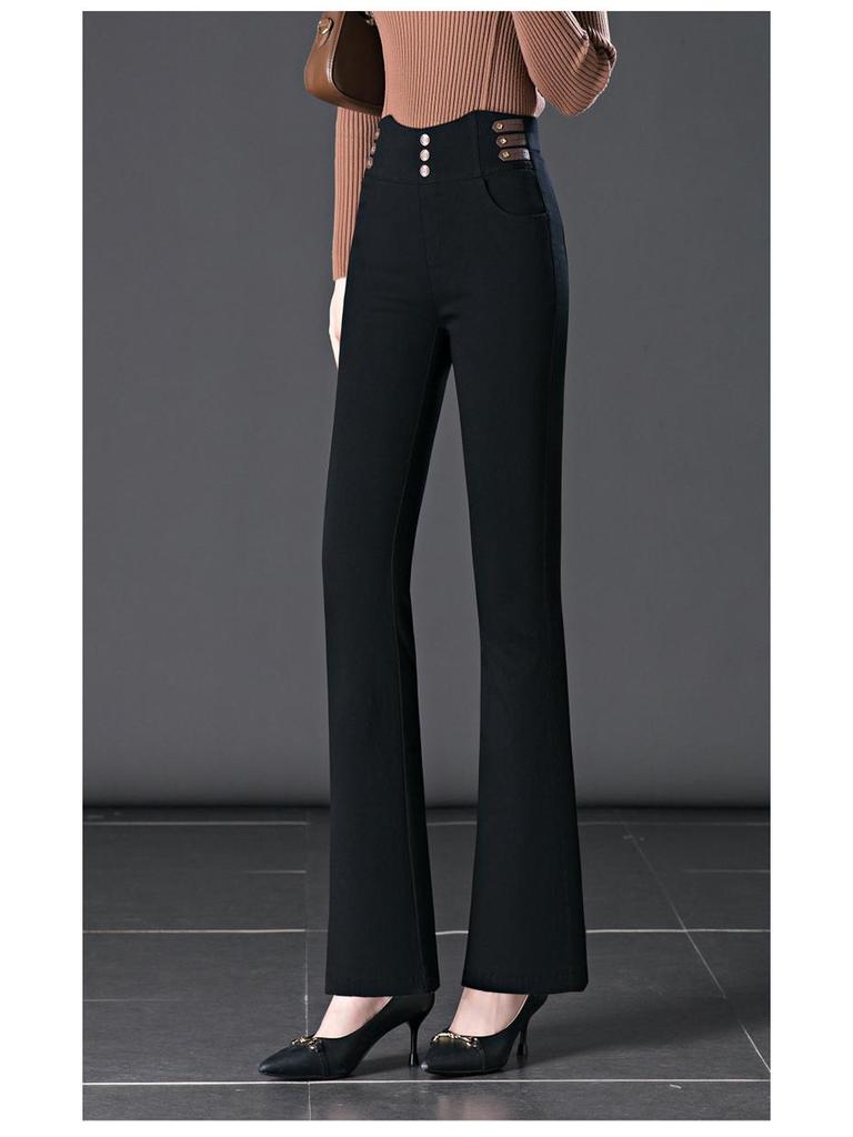 Autumn High-Waist Black Flare Pants for Women - Versatile, Elastic, and Stylish Jeans for Middle-Aged Moms