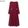 ZANZEA Dames Vierkante Hals Lange Mouwen Geplooide Hoge Taille Elegante Feest Midi Jurk