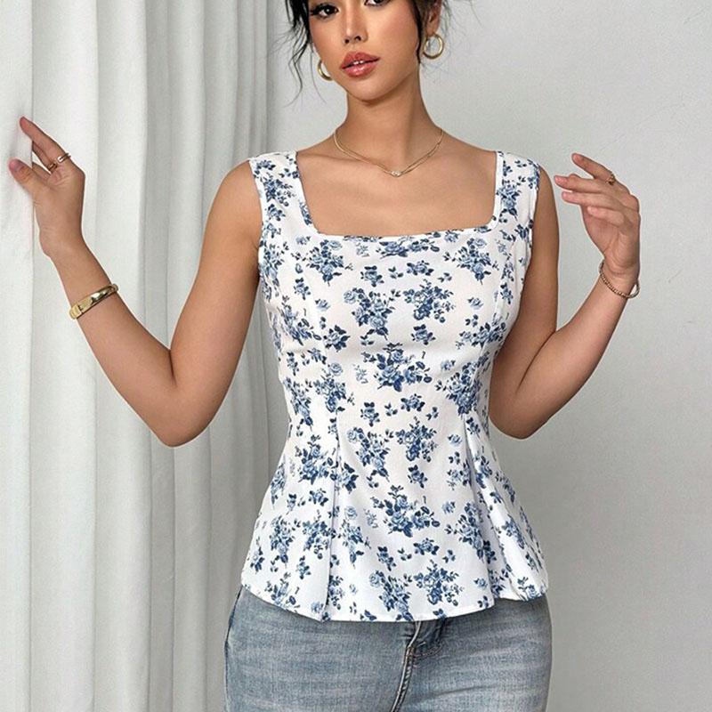 

2025 Summer Floral Tank Top with Strap Top for Women Sexy Slim Sleeveless Suspenders Tops Female S