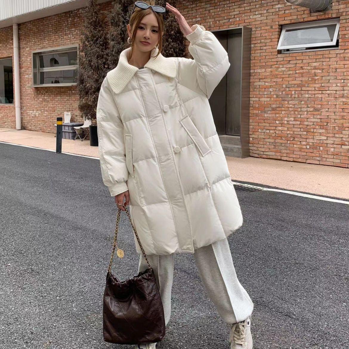 

2025 новая утолщенная хлопковая одежда женская средней длины и длинная зимняя пуховая хлопковая куртка свободного кроя 3XL белый