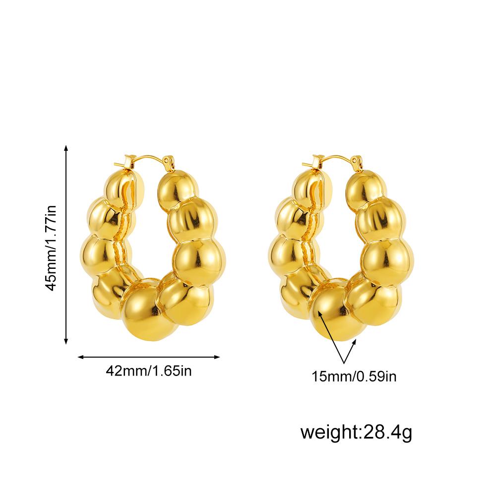 Vintage Punk Gold Plated Large Round Beaded Chunky Hoop Earrings for Women Lightweight Stainless Steel Hoops Statement Jewelry