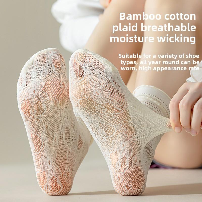 5 Pairs Pairs Women's Spring/summer Mid-tube Socks Princess Wind Lace Lace Pile Socks Wicking Sweat Breathable Mesh Socks