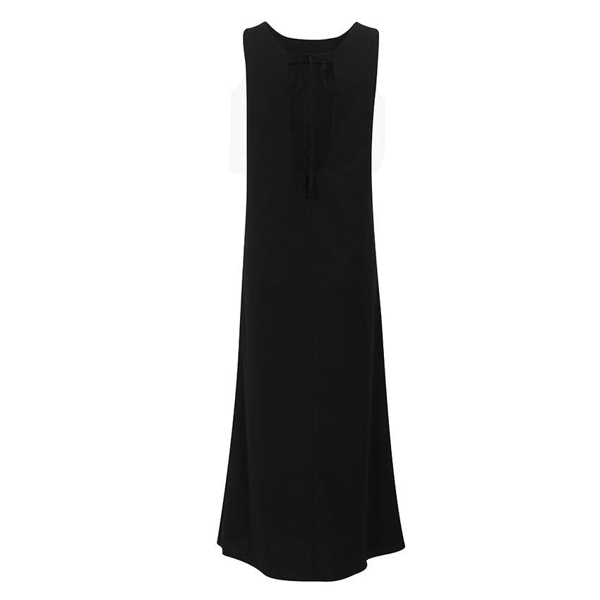 2024 Spring Women's Solid Color Cotton Linen A-line Tank Dress - French Loose Fit, Round Neck.