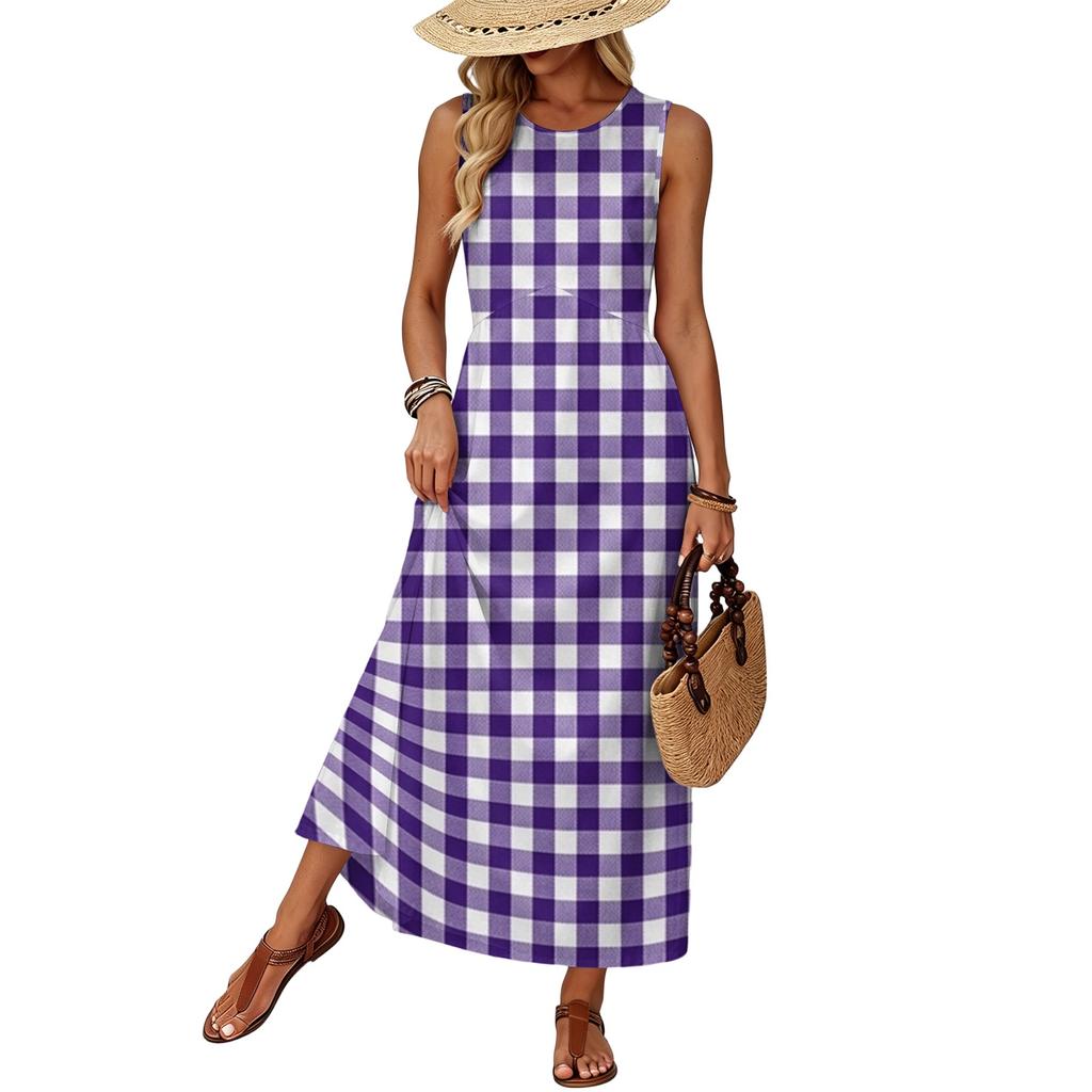 Women Sleeveless Summer Dress Casual Loose Fit Maxi Dress with Pockets Lightweight Beach Vacation Sundress