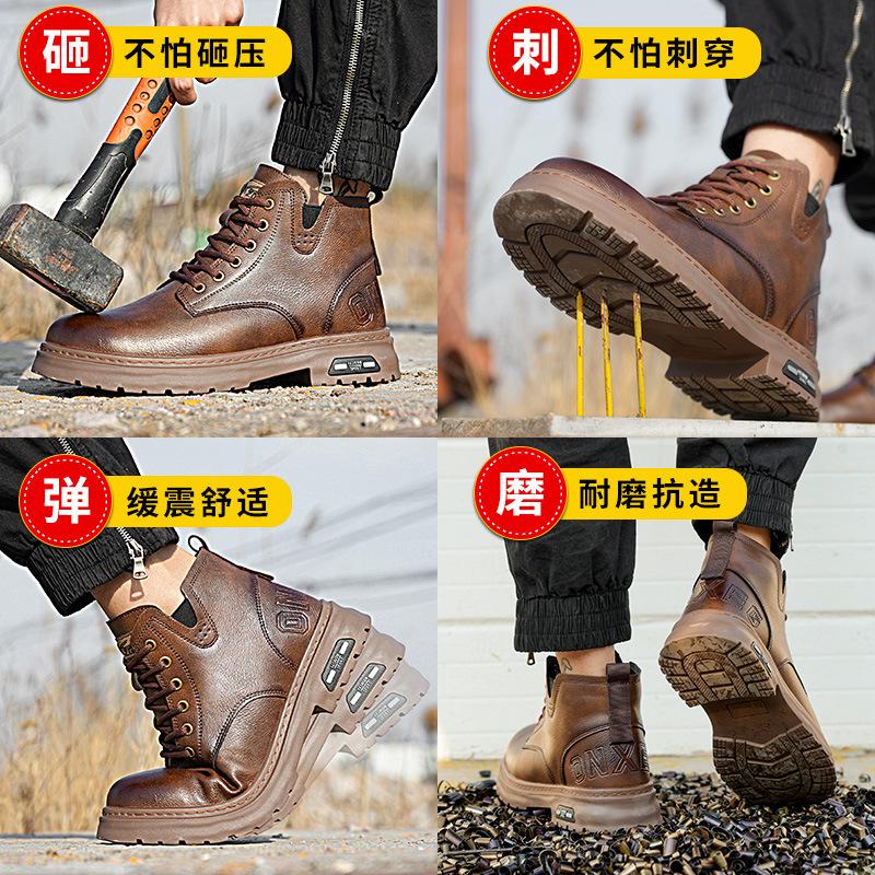 Fashion New 2025 Fashion Leather Waterproof Men Safety Work Boots Steel Toe Anti-smash Stab-resistant Indestructible Male Sneakers Shoes