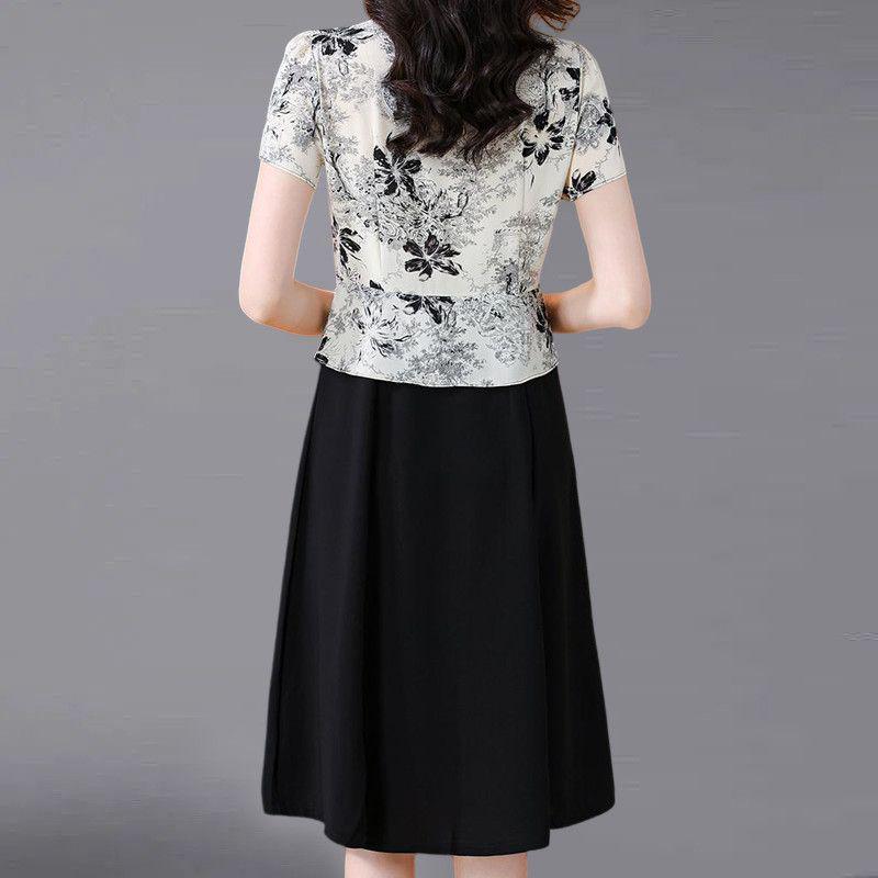 Mom's Elegant Patchwork Two-Piece Mid-Length Dress