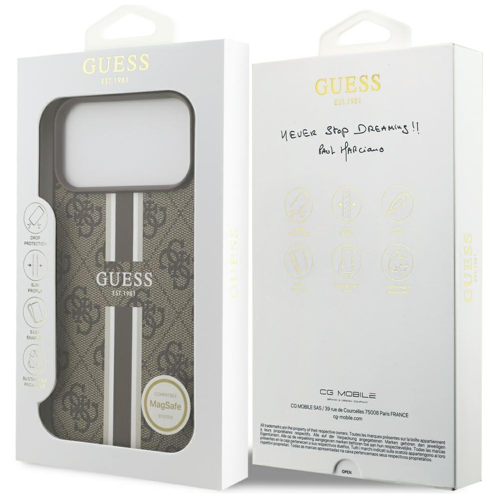 Coque Guess 4G Rayures Imprimées MagSafe pour iPhone 17 Pro Max marron