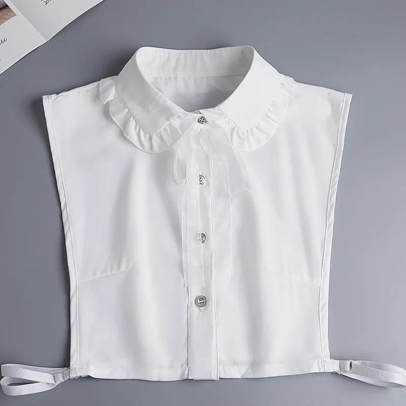 New Women White Lace Fake Collar Vintage Shirt Detachable Collar Front Tie Men Lapel Blouse Top Sweater Cotton False Collars