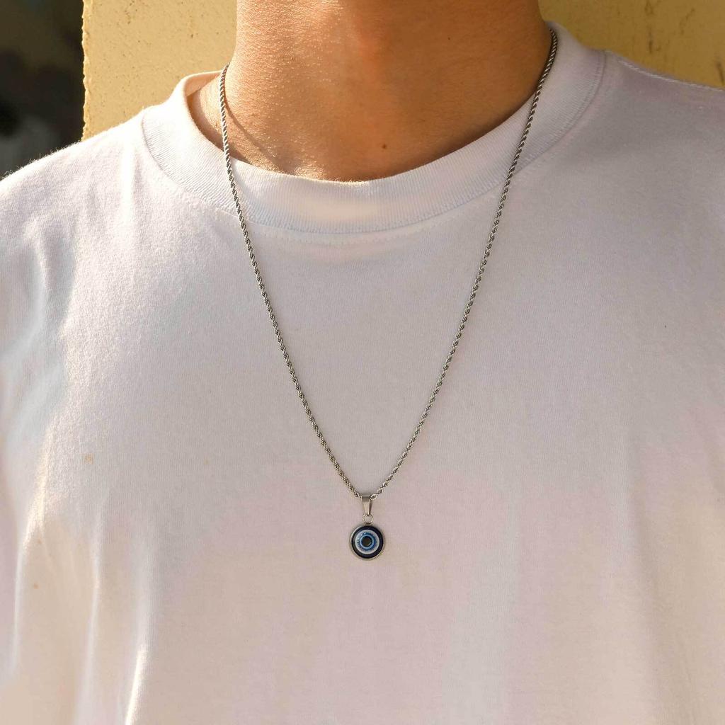 Vnox Evil Eye Pendant Necklace for Men Women, Waterproof Stainless Steel Twisted Chain Turkish Eye Charm Collar Jewelry Gifts