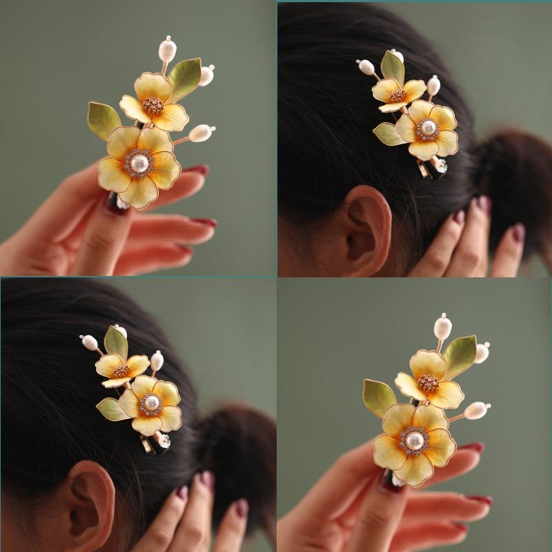 Handmade Chinese Style Silk Velvet Flower Hair Clip Women Side Bangs Decorative Accessory