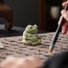 Green Glaze Zen Heart Frog Tea Pets Ornament Size Handmade Ceramic Frog Tea Table Ornament Teaware Set Accessories