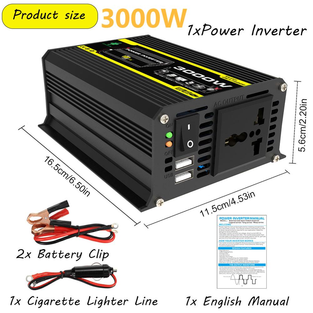 3000/4000W Car Inverter Conver Modified Sine Wave DC 12V To AC 110V 220V Transformer Voltage Dual USB Smart Car Power Inverter