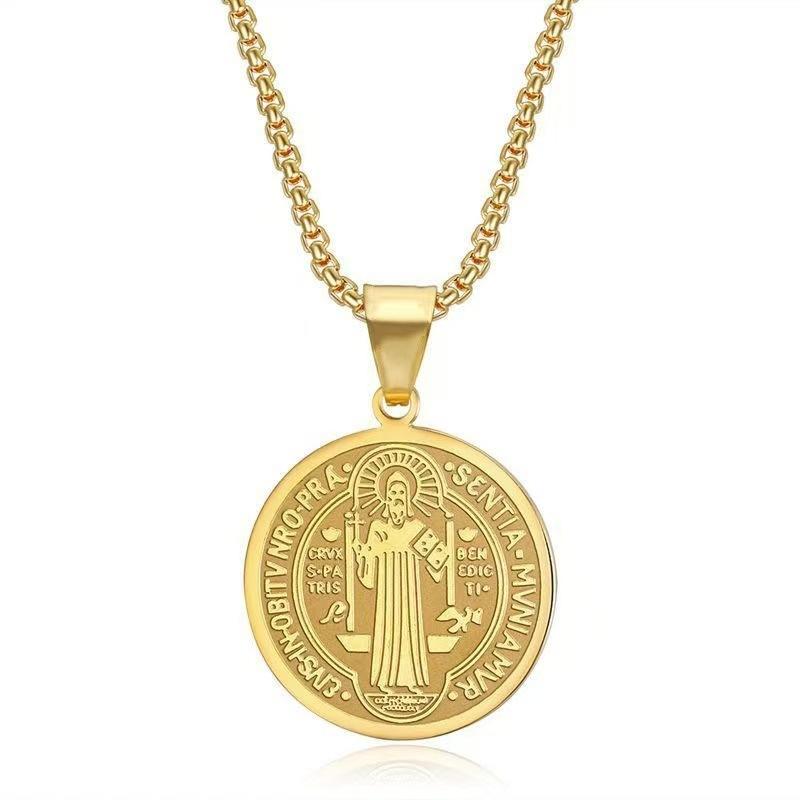 Pendant Father St. Benedict the Exorcist Men's Retro Circle Card Jewelry Necklace