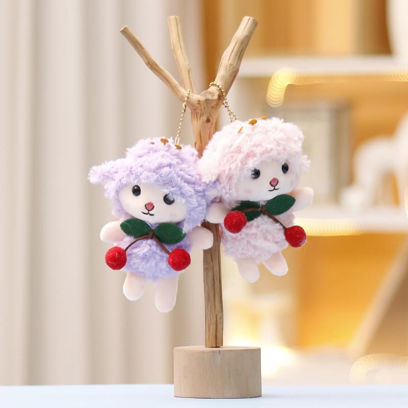 Adorable Plush Toy Cherry Lamb Doll Cute Stuffed Animal Keychain Pendant Bag