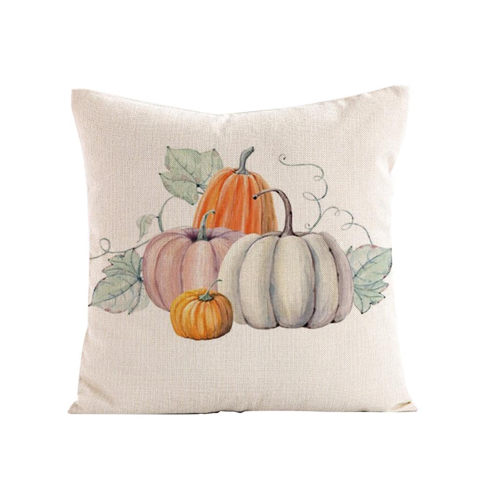 Cotton Linen Pumpkin Print Pillow Cover 45x45cm Square Decorative Cushion Case for Home Living Room Sofa Bedroom Autumn Style