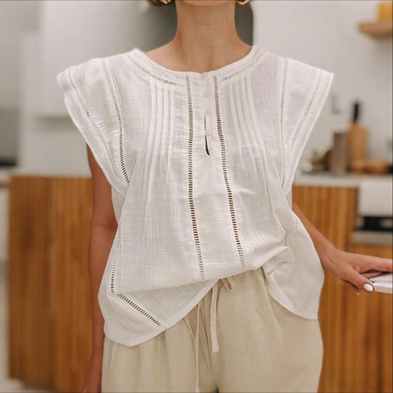 ZANZEA Women Casual Round Neck Solid Color Summer Short Sleeve Blouse