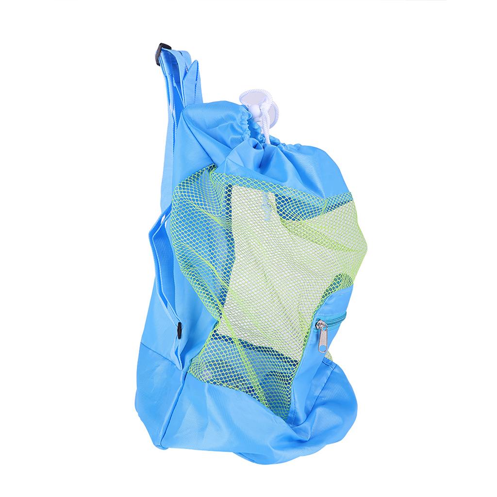 Portable Children Kids Mesh Drawstring Backpack Outdoor Beach Toy Storage Bag (Blue)