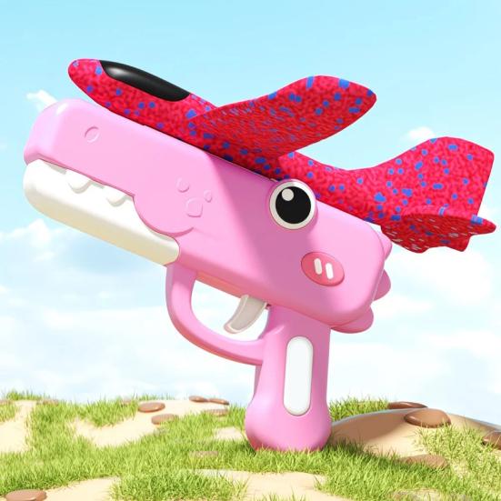 Handheld Foam Airplane Launcher with Dinosaur Design Outdoor Flying Toy for Kids 8-15m Range Lightweight Fun Gift for Boys Girls
