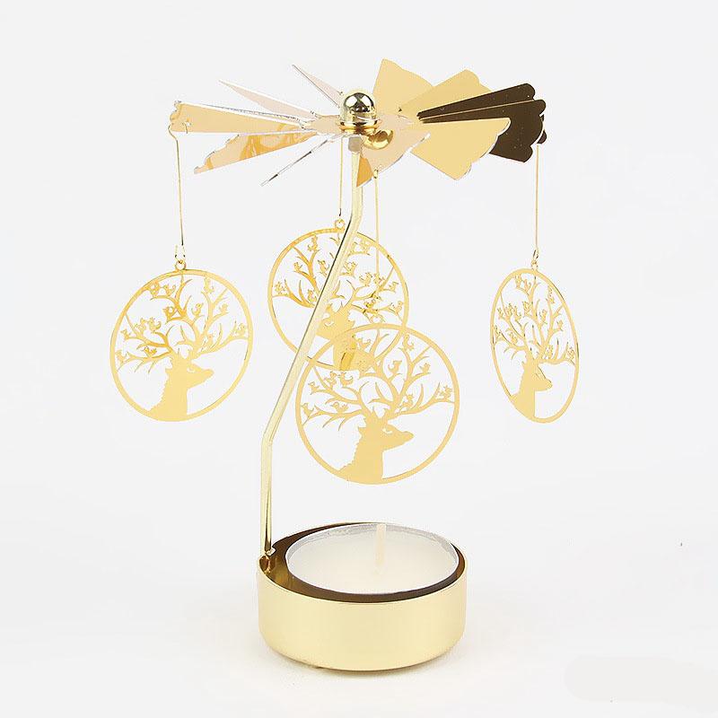 Gol2026 Christmas Tree Snowman Santa Birthday Angel Fairy Spinning Rotating Carousel Candle Holder Tealight Drop Shipping