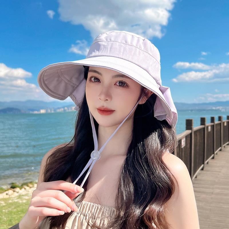 8459 spring and summer outdoor sunscreen visor big brim shawl bucket hat fashion with ponytail hole hat women