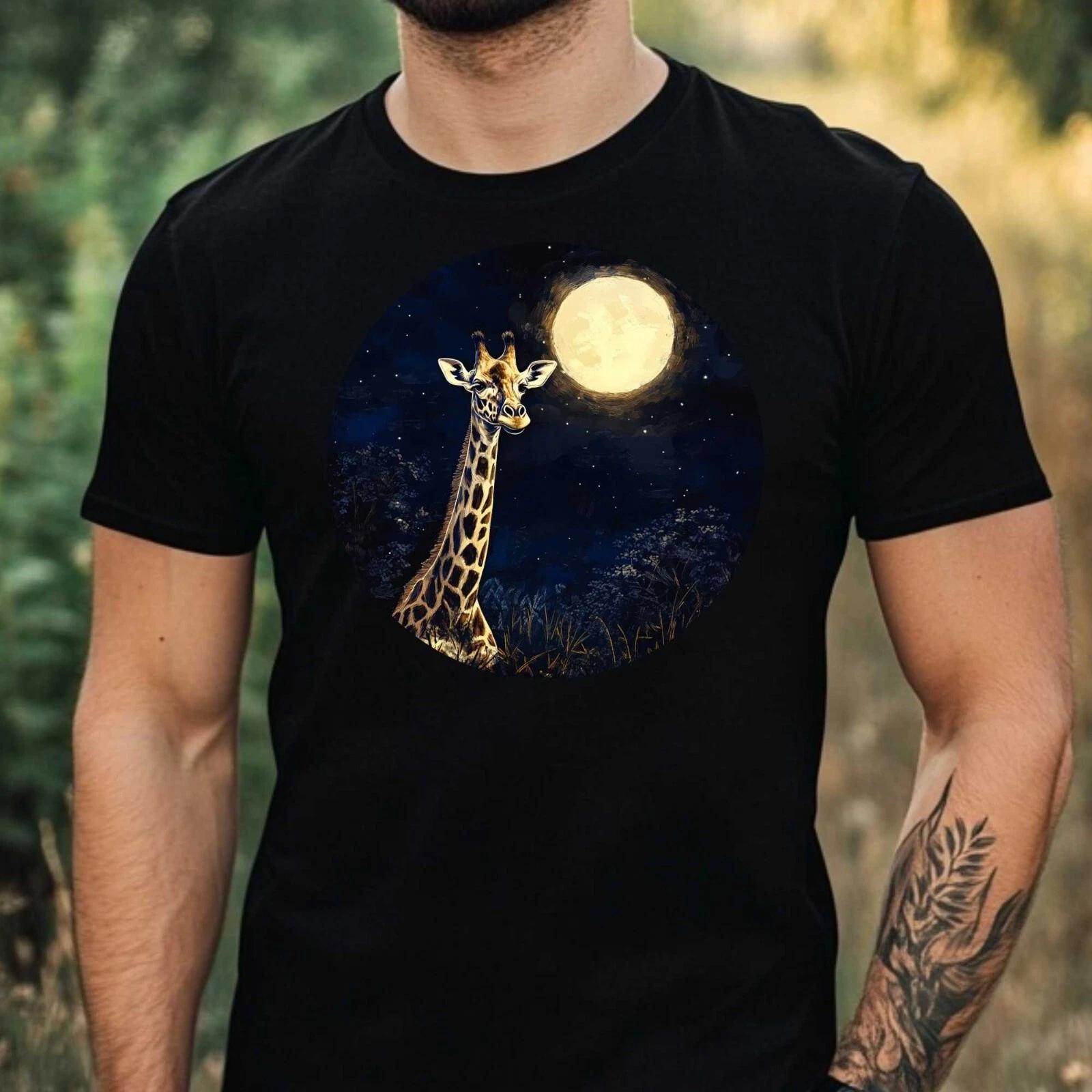 T-Shirt Herren Giraffe im Mondlicht Motiv Baumwolle Größe XS bis 5XL XS