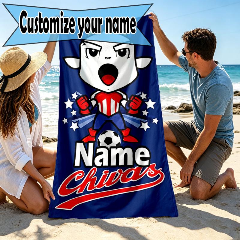 Custom Name Personalized Club Deportivo Guadalajara Print Beach Towel, for Trip Camping Beach Party Home Decor, Birthday Gift for Family & Friends
